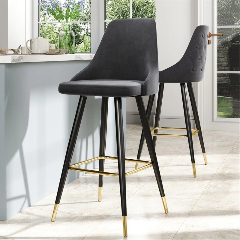 Image of Kabinet UK Set of 2 Modern Velvet Bar Stools Black Gold unisex One size