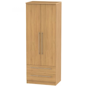 Image of Robert Dyas Edina Ready Assembled Tall 2-Door Wardrobe with Drawers - Modern Oak