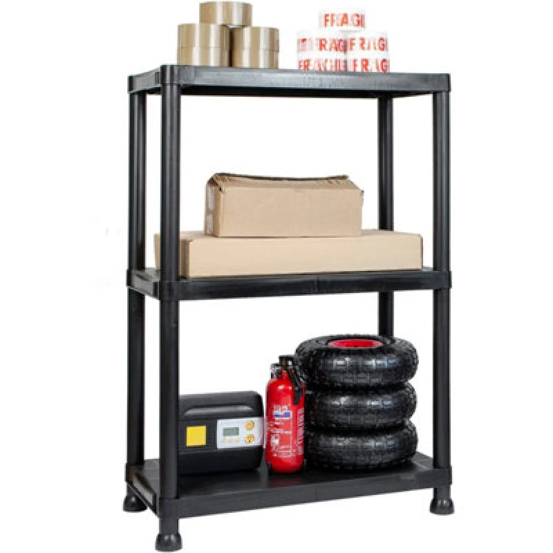 Image of Gr8 Home Black 3 Tier Plastic Shelving Unit Storage Racking Shelves Garage Warehouse Shed