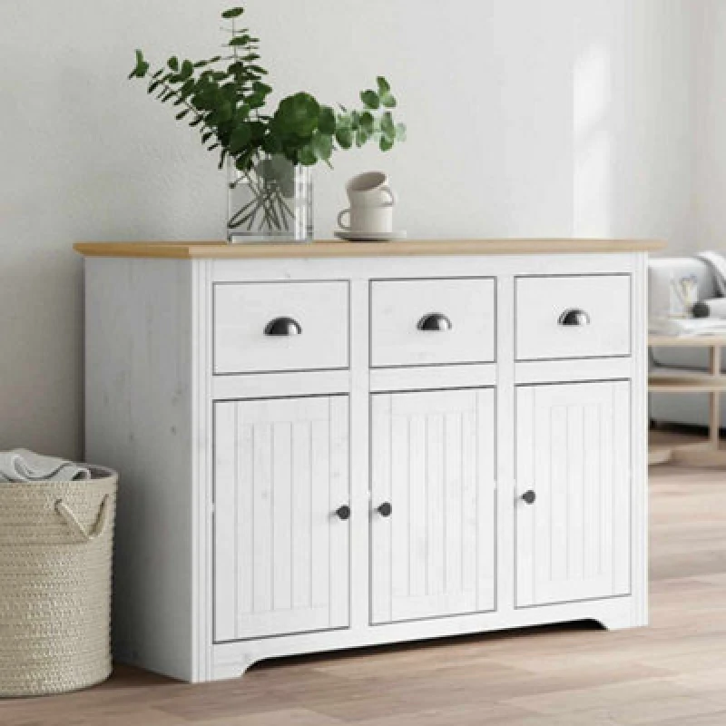 Image of vidaXL Sideboard Bodo White and Brown 115x43x79.5cm Solid Wood Pine, Brown 355066