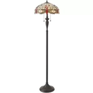 Image of Interiors Dragonfly Beige - 2 Light Floor Lamp Dark Bronze, Beige, Tiffany Style Glass, E27