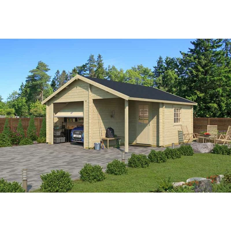 Image of Lasita Maja Ltd Nevis + door Hormann-Log Cabin, Wooden Garden Room, Home Office in Natural Natural Unisex