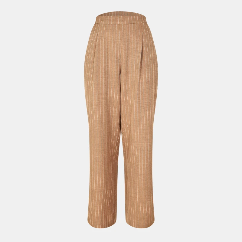 Image of Biba Womens Striped Wide Leg Trousers Camel female 8 (XS)