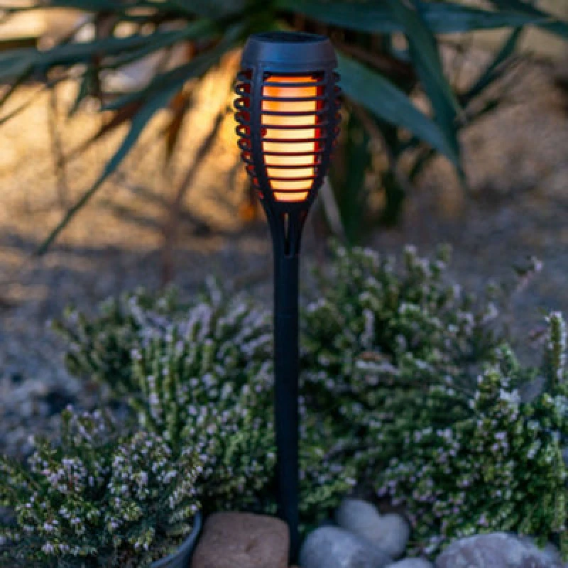 Image of ValueLights Pack of 6 - Solar Powered Outdoor Black Spike Lights with Flame Effect Black