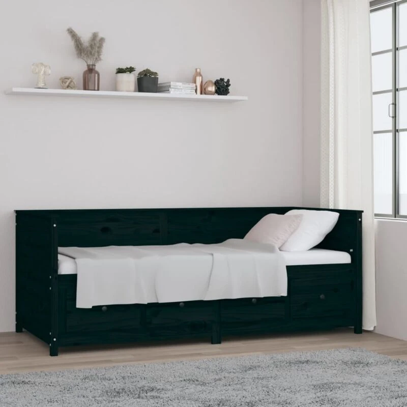 Image of VIDAXL Day Bed without Mattress Black 90x200cm Solid Wood Pine Vidaxl 8720287137931
