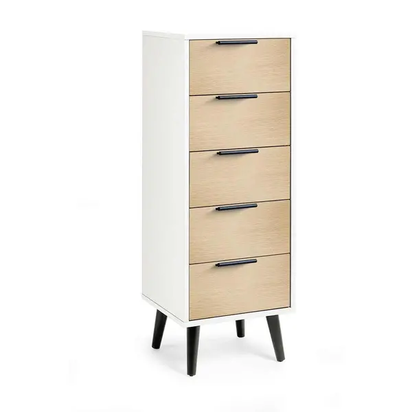 Image of Julian Bowen Alba 5 Drawer Narrow Chest - Soft Close - White/Oak ALB023