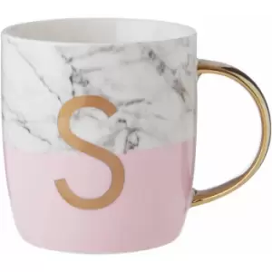 Image of Pastel Pink S Letter Monogram Mug Large Coffee / Tea Mug Stylish Marble Pattern With Golden Handle 9 x 9 x 12 - Premier Housewares