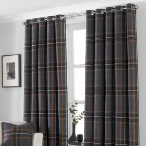 Image of Paoletti Aviemore Heritage Check Ringtop Eyelet Curtains (Pair) Polyester Rust (168X137Cm)