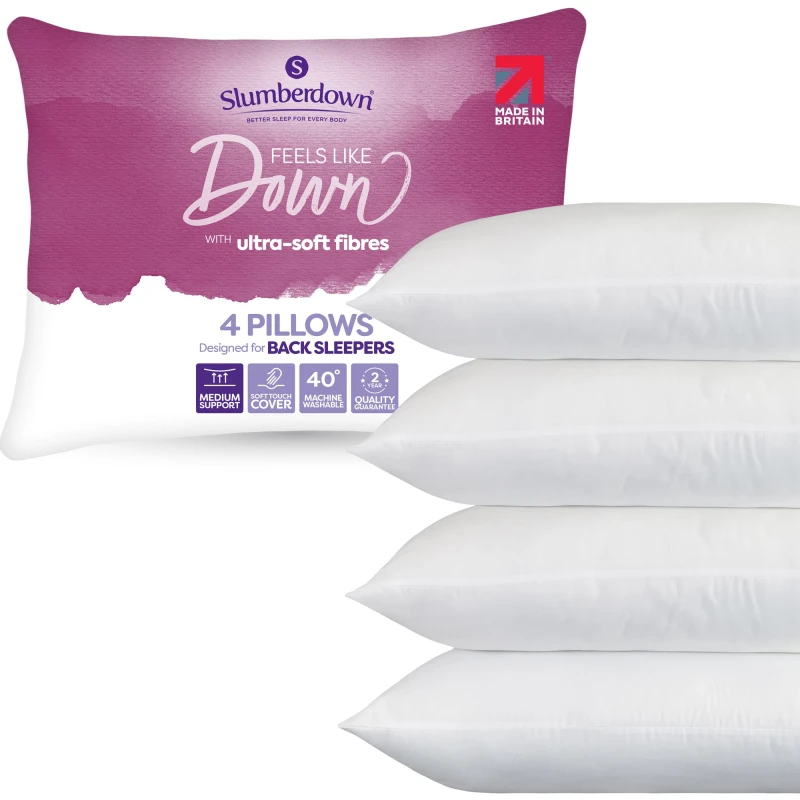 Image of Slumberdown 4 Pack Feels Like Down Medium Support Pillows White unisex