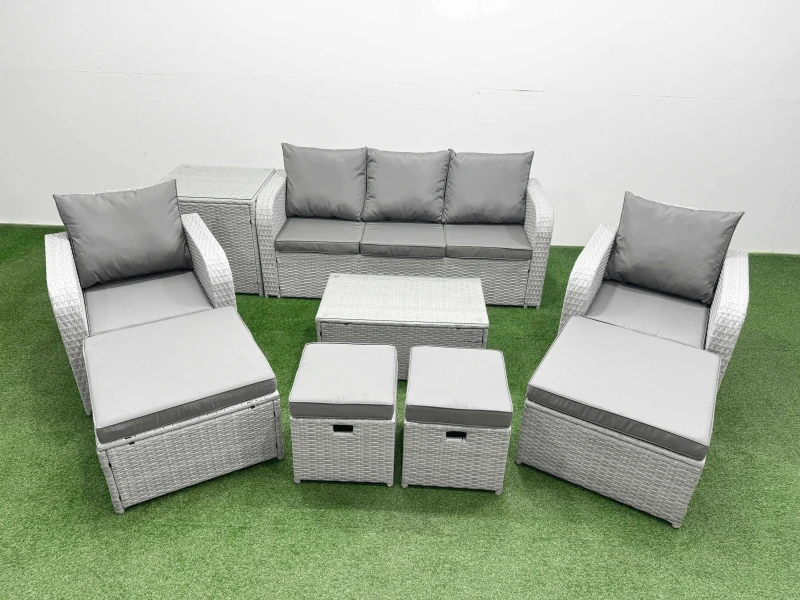 Image of Fimous 9 PCs Rectangular Coffee Table Set Reclining Chair Inclining Sofa Seat in Light Grey Light Grey Unisex