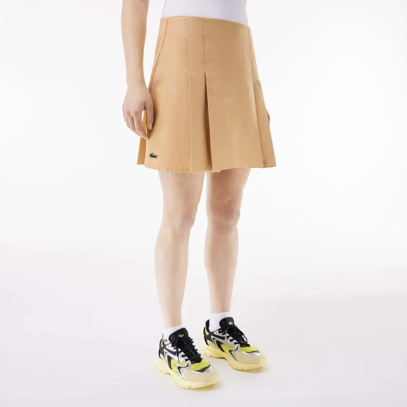 Image of Lacoste Short Pleated Cotton Skirt Beige female 6