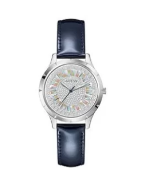 Image of Guess Guess Glamour Genuine Leather Ladies Watch, Navy, Women