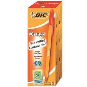 Image of Bic Orange Fine Ballpoint Pen 0.8mm Tip 0.3mm Line Red Pack of 20