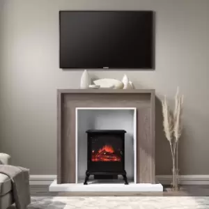 Image of Brown and Black Oak Effect Freestanding Electric Fireplace Suite with Black Stove- AmberGlo