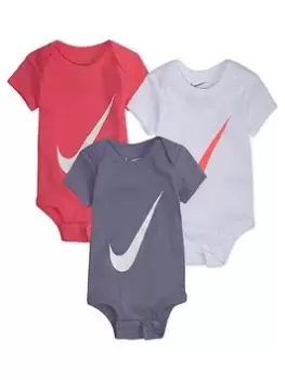 Image of Nike Younger Unisex 3 Pack Swoosh Short Sleeve Bodysuit - Multi, Pink