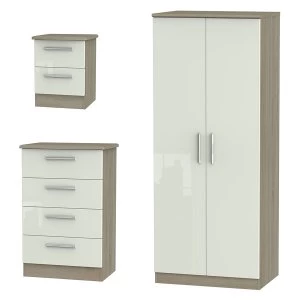 Image of Robert Dyas Kirkhill Wardrobe - Chest of Drawers and Bedside Cabinet Set - Taupe Cedar