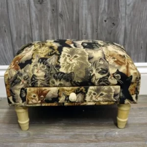 Image of Cat Fabric Footstool with Drawer