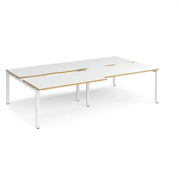 Image of Adapt Bench Desk 4 Person Rectangular Desks 2800mm With Sliding Tops White/Oak Tops With White Frames 1600mm Depth Adapt White/Oak STE2816-WH-