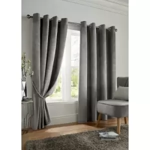 Image of Alan Symonds Blackout Curtains Eyelet Ring Top, Polyester Velvet, Silver 66 X 90 - Silver