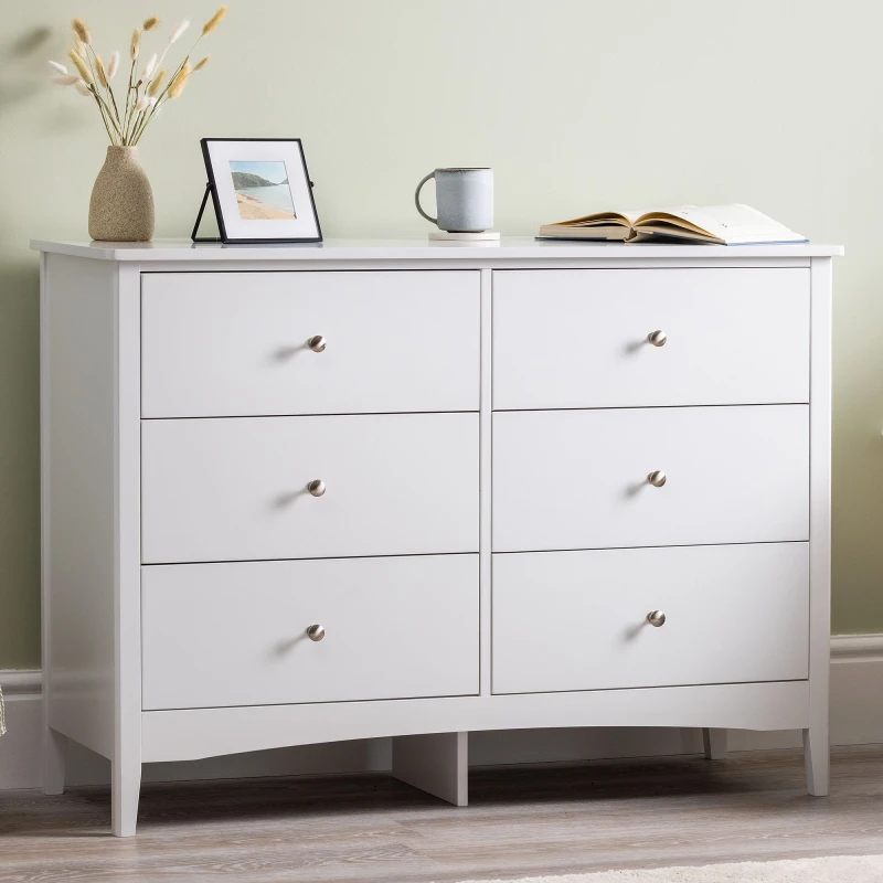 Image of Christow White Chest of Drawers Modern 6 Drawer Bedroom Storage Unit Furniture Cabinet White