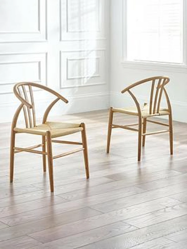 Image of SO'HOME Sylva Natural Oak & Rattan Dining Chairs (Set of 2) Natural Oak ONE SIZE