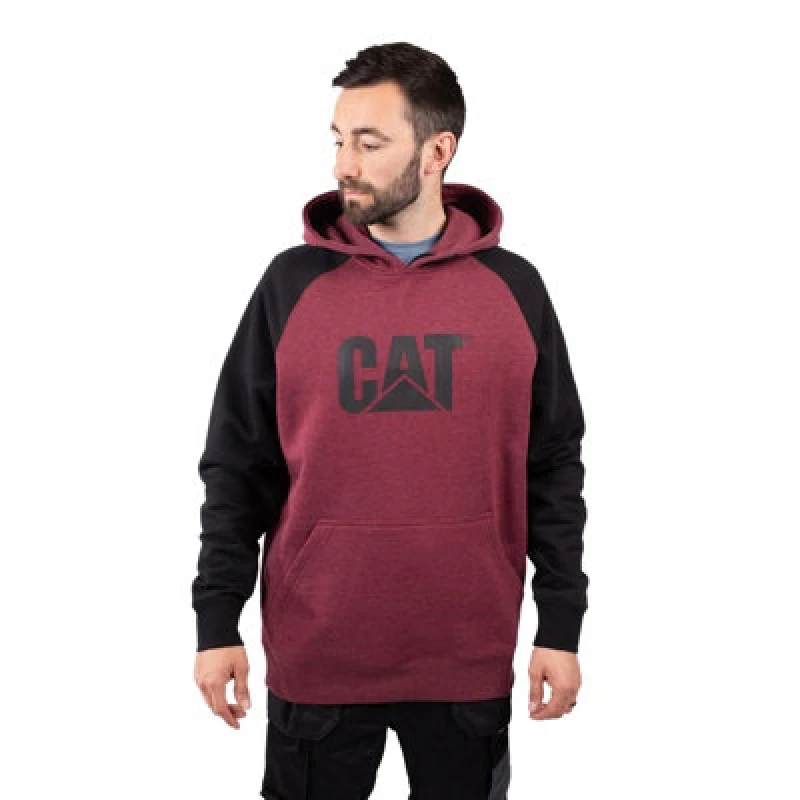 Image of Caterpillar Raglan Hooded Sweatshirt Dark Red male