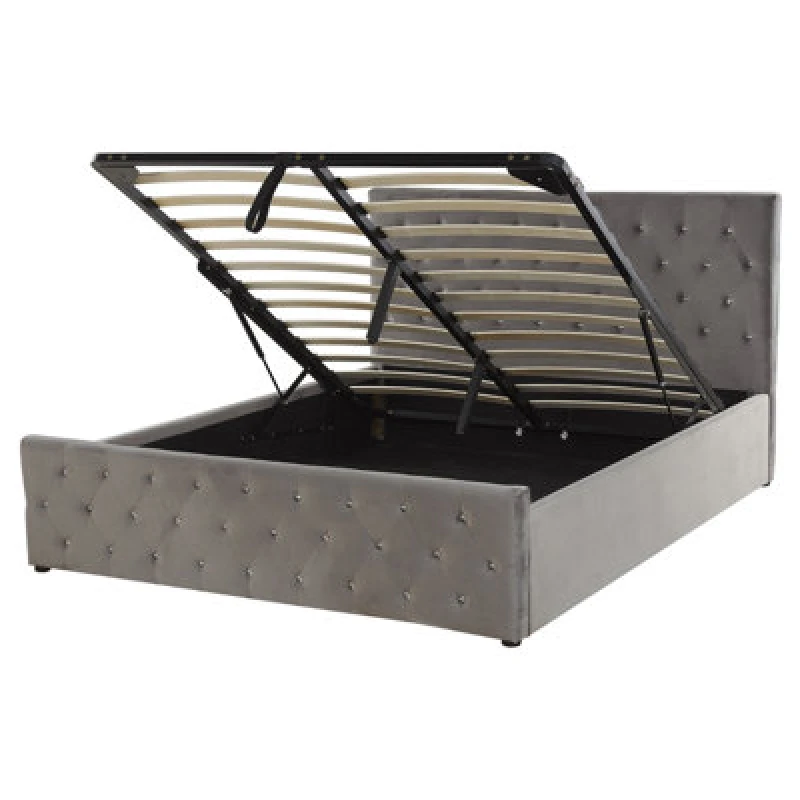 Image of Beliani Ottoman Bed Velvet Amiens 160 X 200 Cm (Eu King Size) Grey