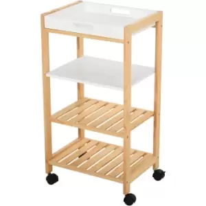 Image of Homcom - 4-Tier Moving Trolley MDF Wood Blend w/ Tray Shelves 4 Wheels Home Office