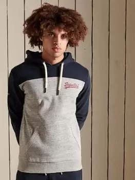 Image of Superdry Vintage Logo Colourblock Hoodie, Grey Marl, Size 2XL, Men