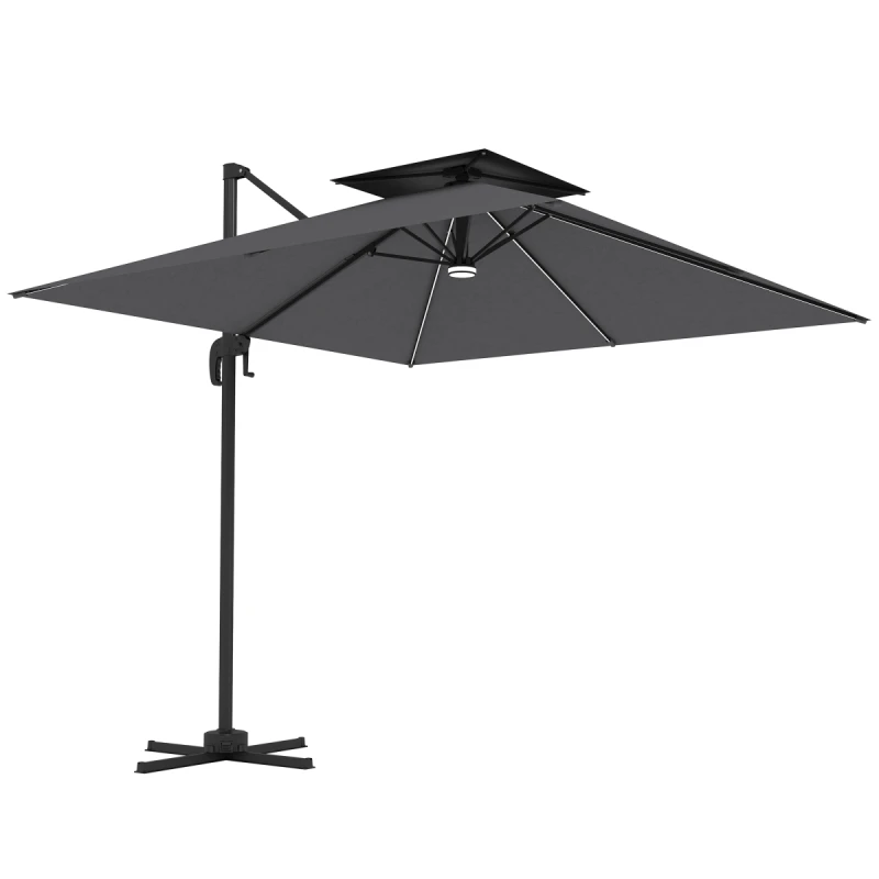 Image of Outsunny 2.5m Cantilever Parasol, Garden Parasol with Lights, Grey 84D-347V00CG