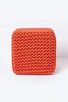 Image of Cube Cotton Knitted Pouffe Footstool