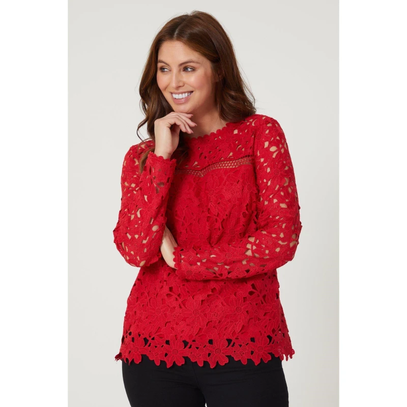 Image of Be You Long Sleeve Lace Top - Red Red 12