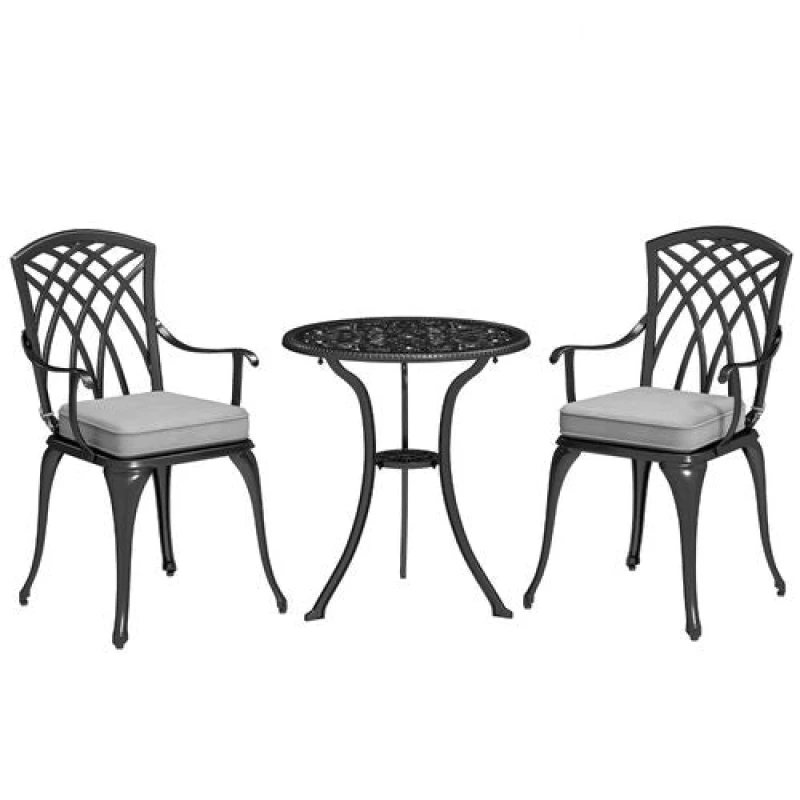 Image of Outsunny Outsunny 3 PCs Aluminium Garden Coffee Table Set w/ Parasol Hole & Cushions