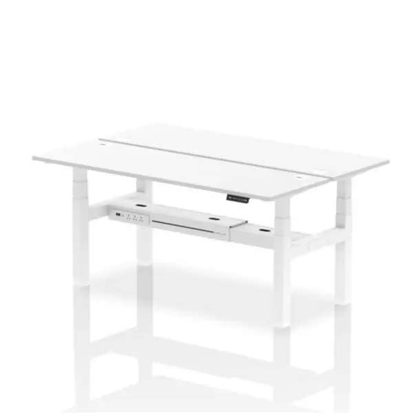 Image of Air Air Back-to-Back 1800 x 600mm Height Adjustable 2 Person Bench Desk White Top with Cable Ports White Frame HASCP2P18600WHTW