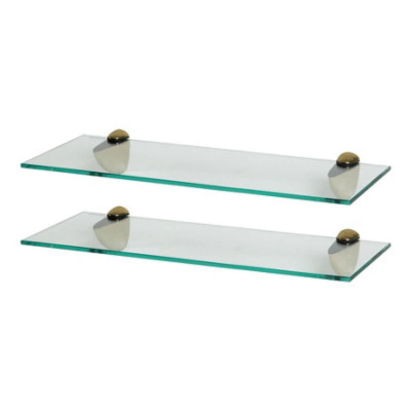 Image of Harbour Housewares 2X Floating Glass Shelves - 50Cm - Gold Brackets - Bathroom Shower Storage Vanity Display Unit Shelf