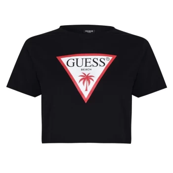 Image of Guess Logo Crop T Shirt - Black