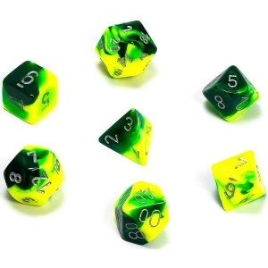 Image of Chessex Gemini Poly 7 Set: Green - Yellow/Silver