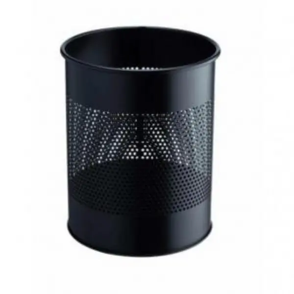 Image of Durable Metal Waste Bin 15 Litre with Perforated Ring Black - Pack of DRBE331001