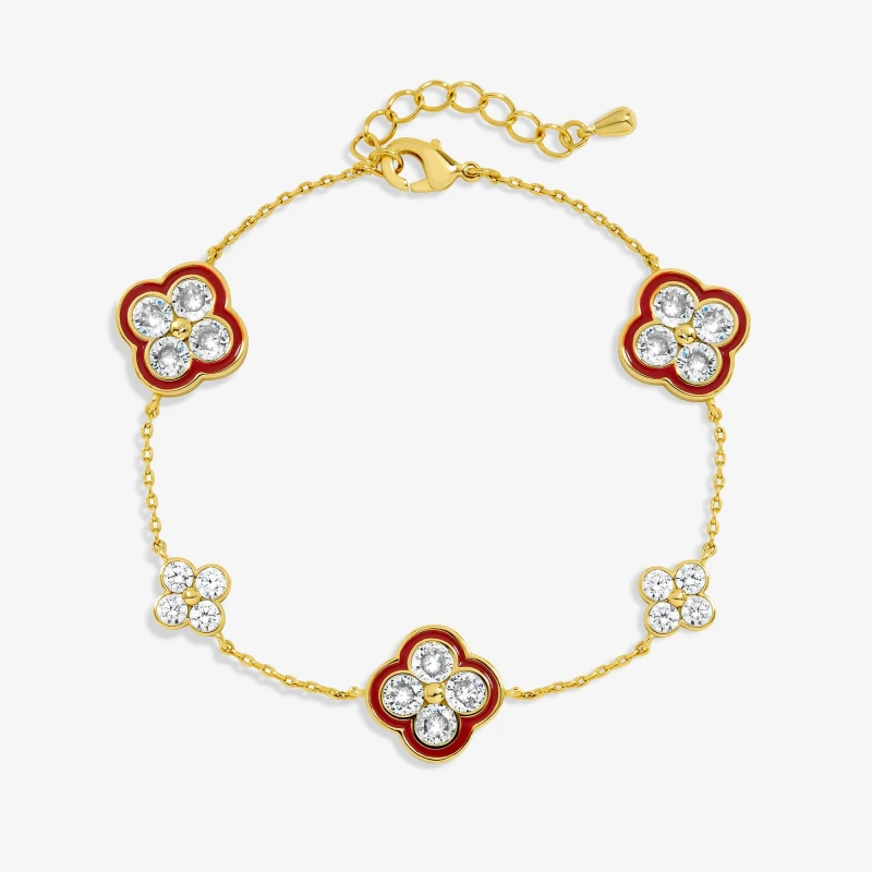 Image of Jon Richard 14K Gold Plated Pave and Red Clover Bracelet Chain Bracelets One Size Gold 42187210000