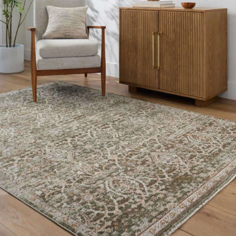 Image of Galey Alix X Livabliss Vintage Oriental Boho Olive/cream Myrtle Avenue Vi Area Rug 160 X 230 Cm - Ideal For Living Room