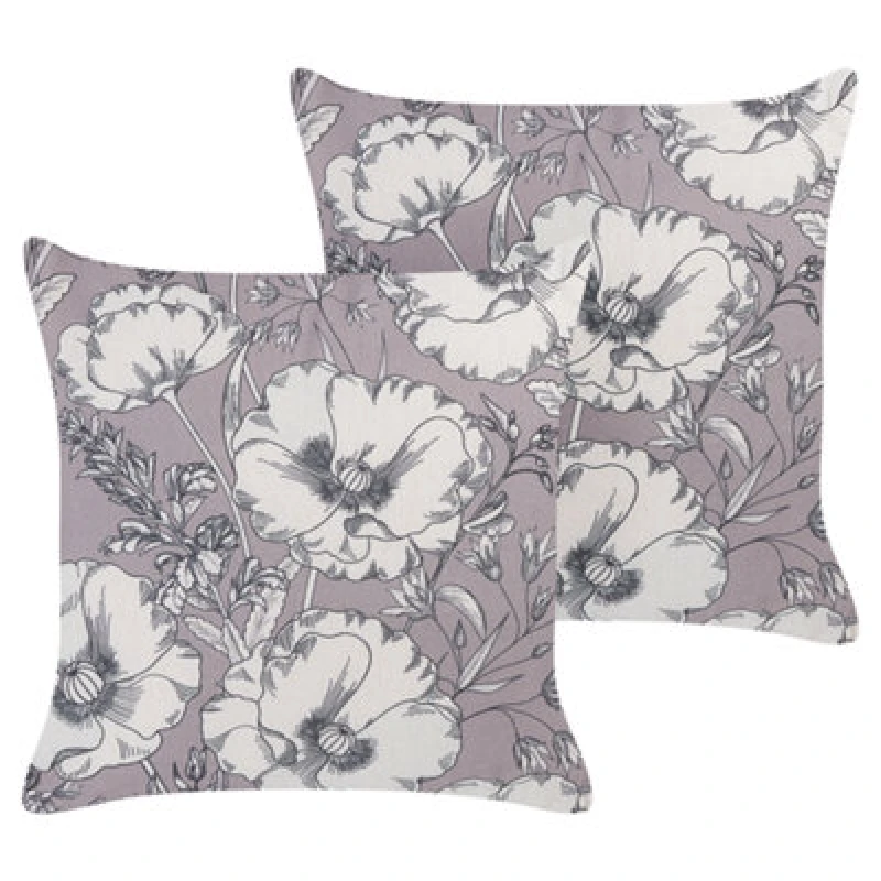 Image of Beliani Set Of 2 Decorative Cushions Sophora 45 X 45cm Grey Floral Pattern