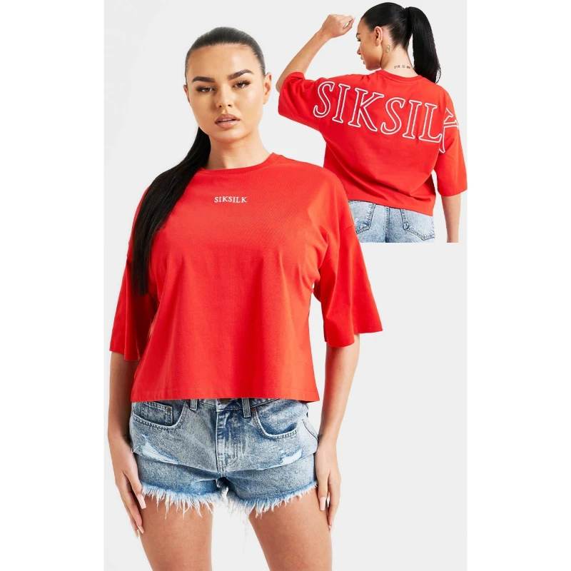 Image of SikSilk Branded Cropped T-Shirt - Red Red 8