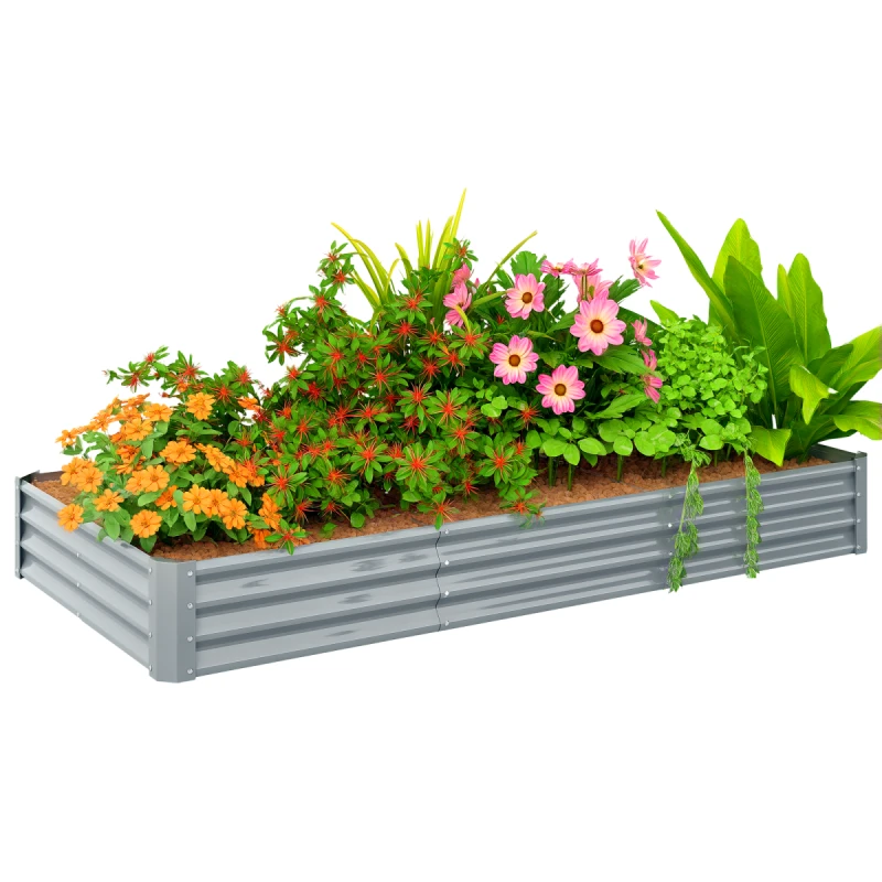 Image of Outsunny Galvanised Raised Garden Bed, 240x120x30cm Raised Bed, Silver 84H-211V01SR
