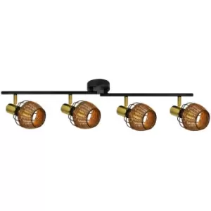 Image of Zumaline Copa Ceiling Spotlight Bar, Black, Gold, Rattan, 4x E14