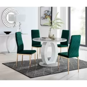 Image of Furniture Box Giovani Round Grey 100Cm Table and 4 Green Velvet Milan Gold Leg Chairs