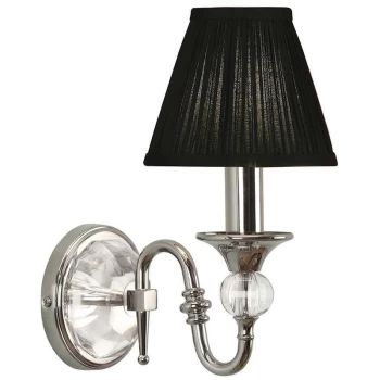 Image of Interiors 1900 Lighting - Interiors Polina Nickel - 1 Light Indoor Candle Wall Light Polished Nickel Plate with Black Shade, E14