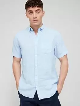 Image of Gant Linen Short Sleeve Shirt, Capri Blue, Size S, Men