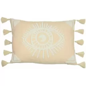 Image of Furn Ashram Eye Motif Tufted Abstract Tasselled Cushion Cover, Blush, 35 x 50 Cm