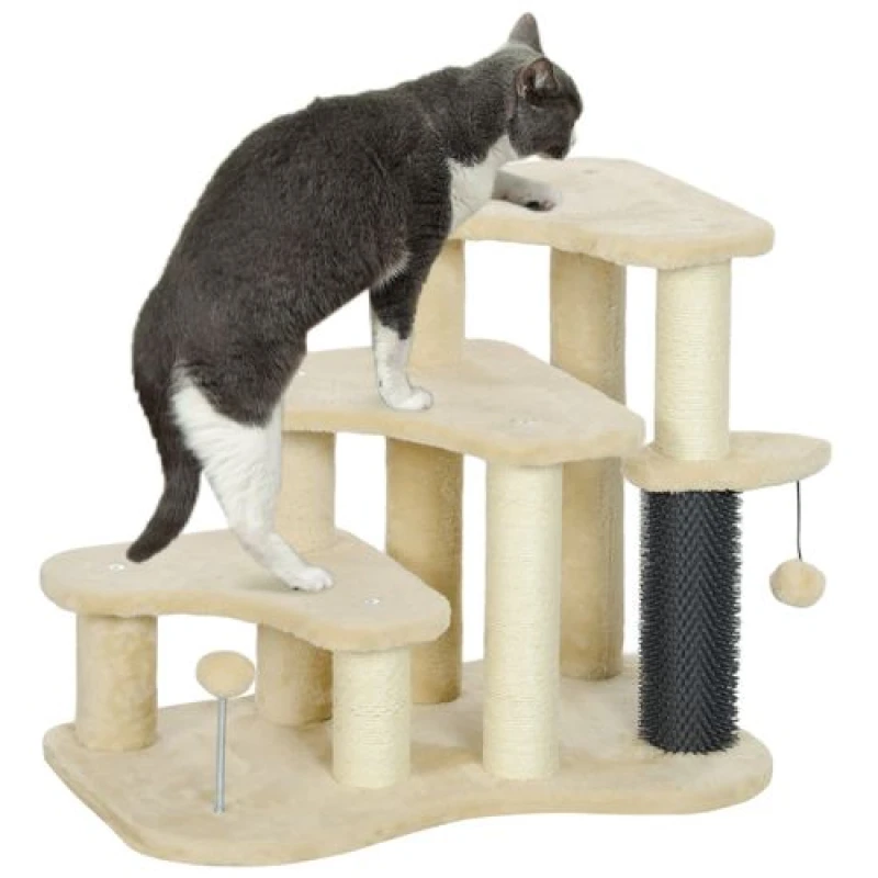 Image of PawHut Cat Tree 2 in 1 Pet Stairs w/ Scratching Tickling Post - Light Grey - Beige TJ Hughes 5061025011261