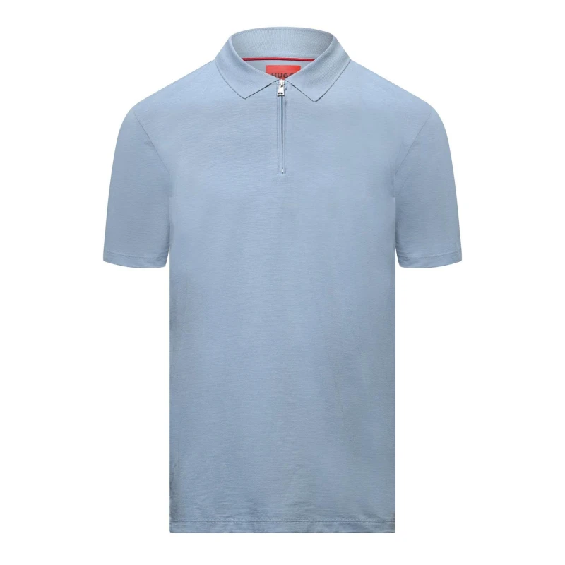 Image of Hugo Dekok233 Zip-Neck Polo Shirt in Slub Jersey Blue male S